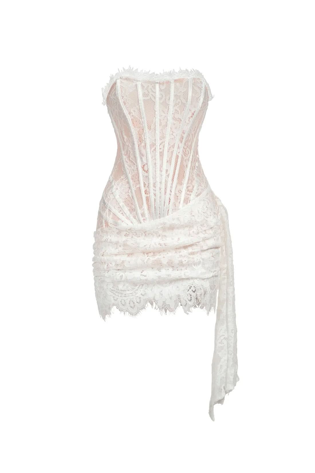 Women's Cocktail Strapless Lace Mini Dress with Drape - product image 7