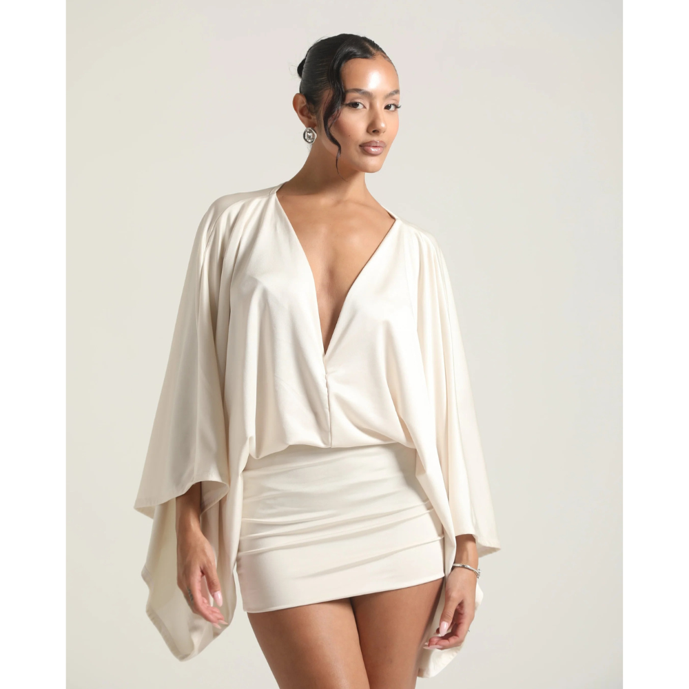 Ivory Kimono Sleeve Mini Dress - Ivory