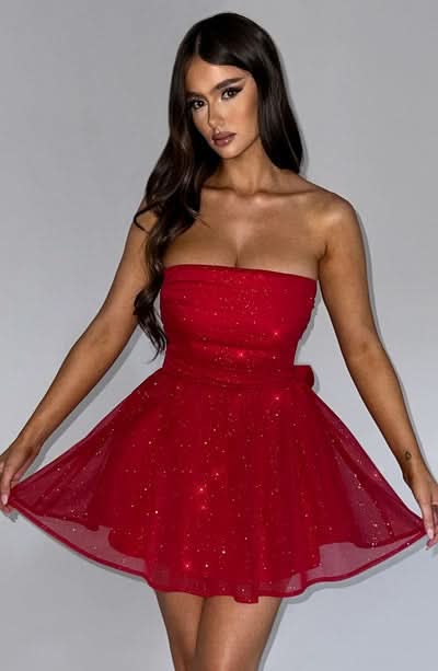 Women's Cocktail Strapless Glitter Mini Dress with Bow - product image 14