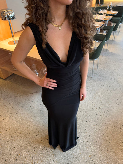 Women's Cocktail Open Back Draped V Neck Maxi Dress