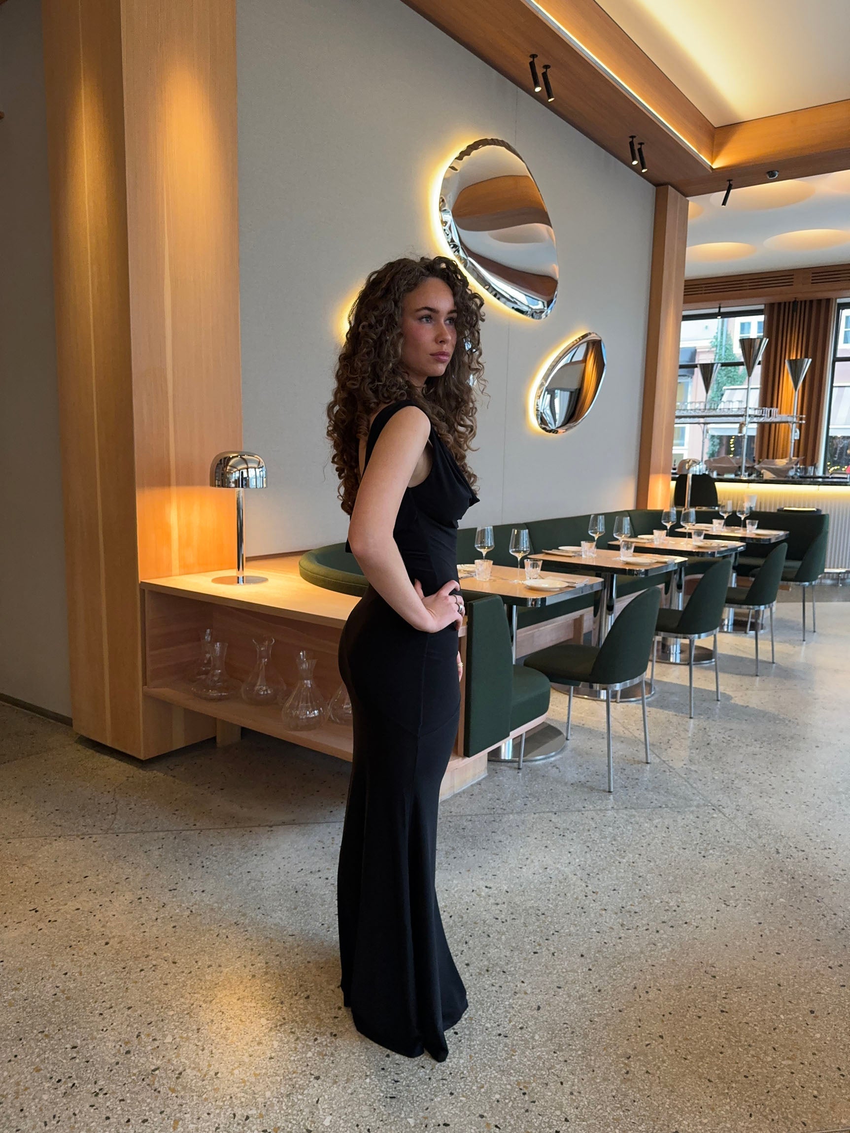 Women's Cocktail Open Back Draped V Neck Maxi Dress