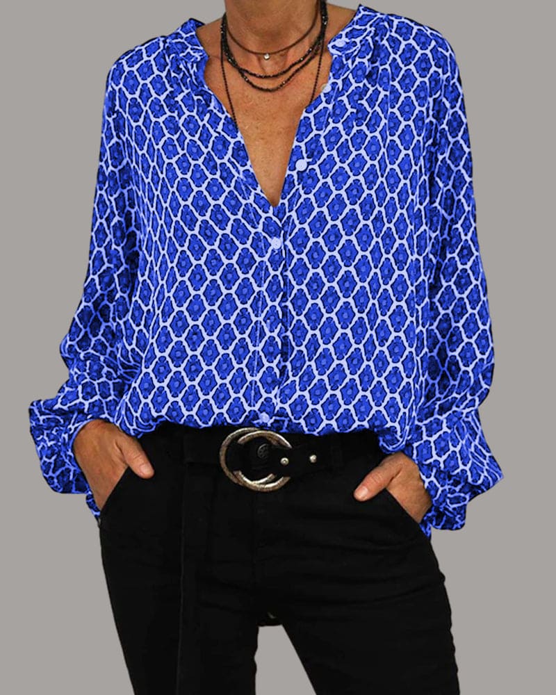 Women's Work Geometric V Neck Long Sleeve Blouse