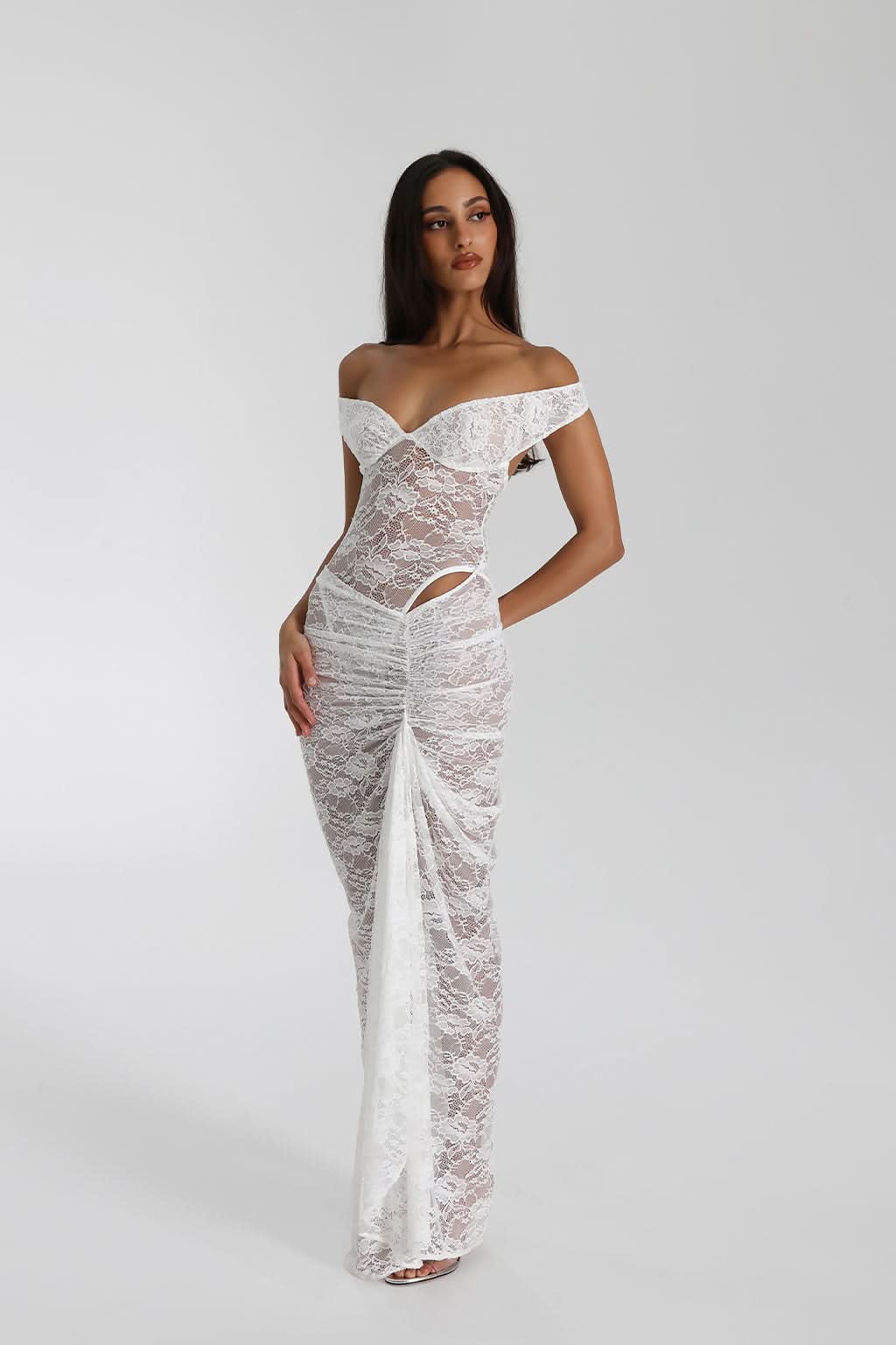Lace Sheer Maxi Dress - White