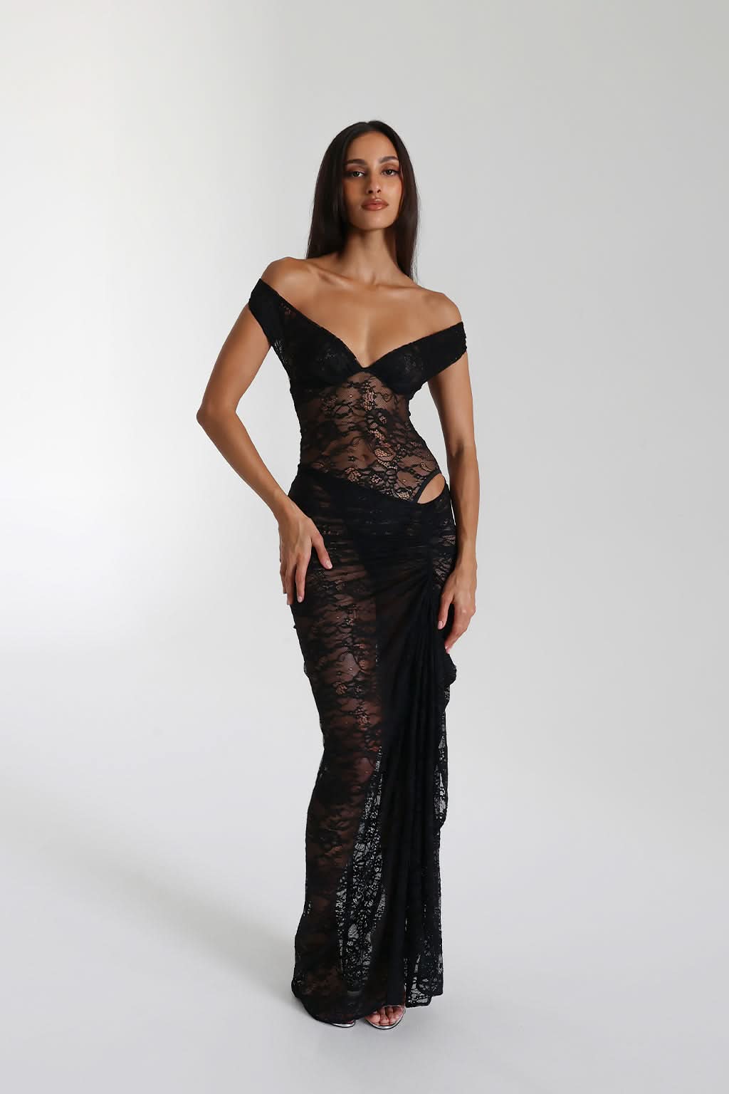 Lace Sheer Maxi Dress - Black