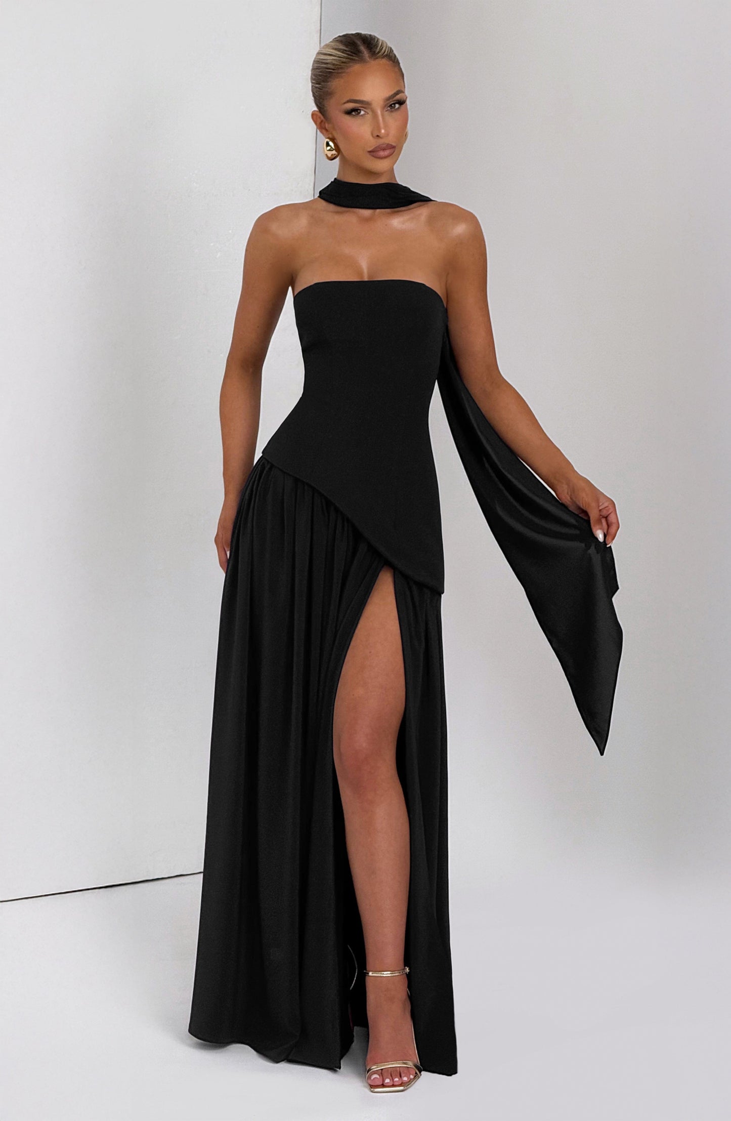 Women's Wedding Guest Strapless Maxi Dress with Slit - product image 12