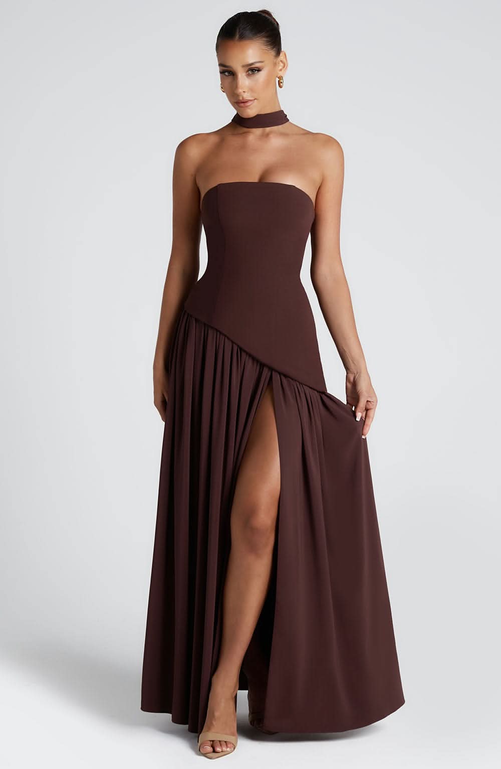 Women's Wedding Guest Strapless Maxi Dress With Scarf - product image 8