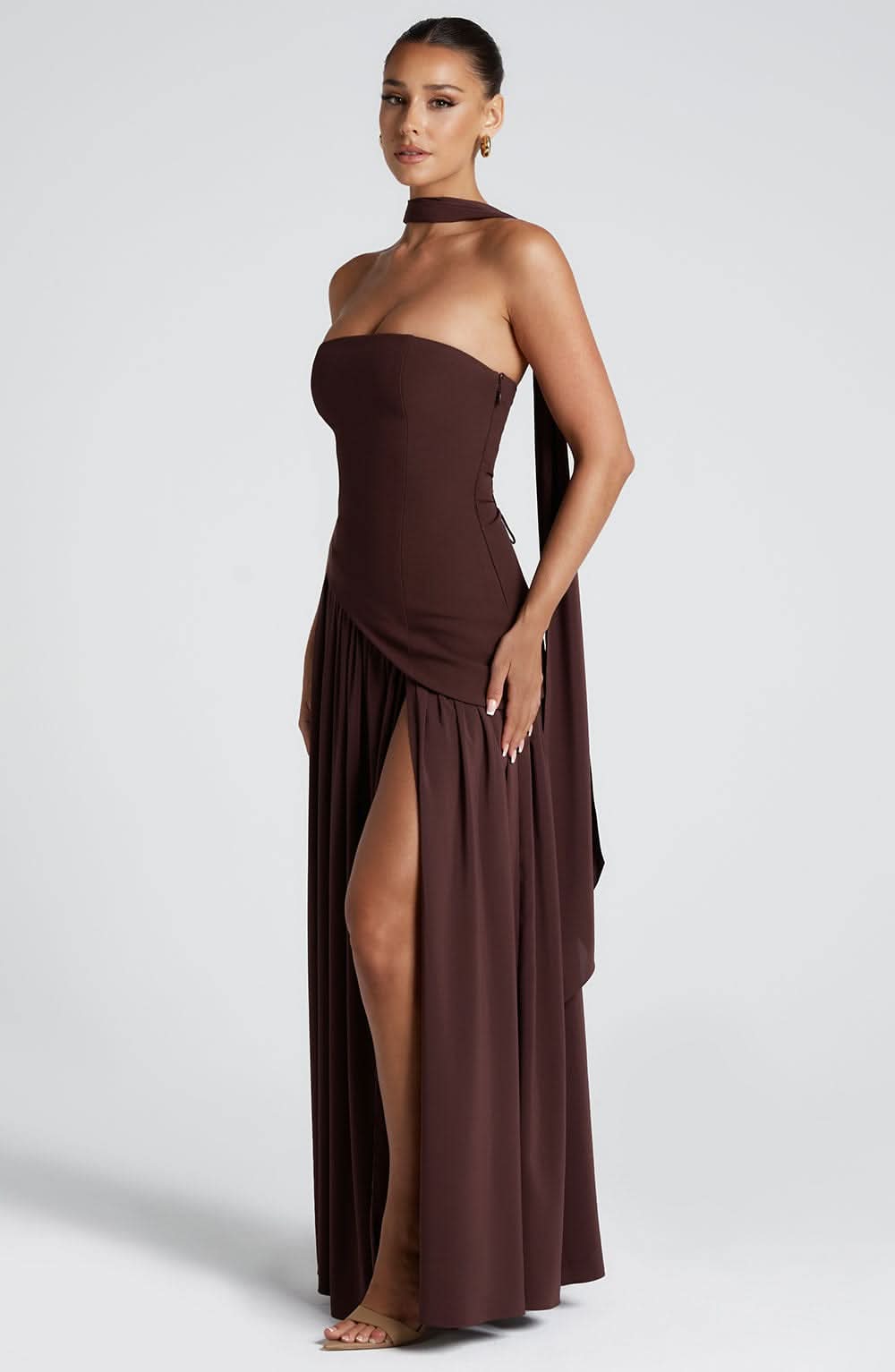 Women's Wedding Guest Strapless Maxi Dress With Scarf - product image 10