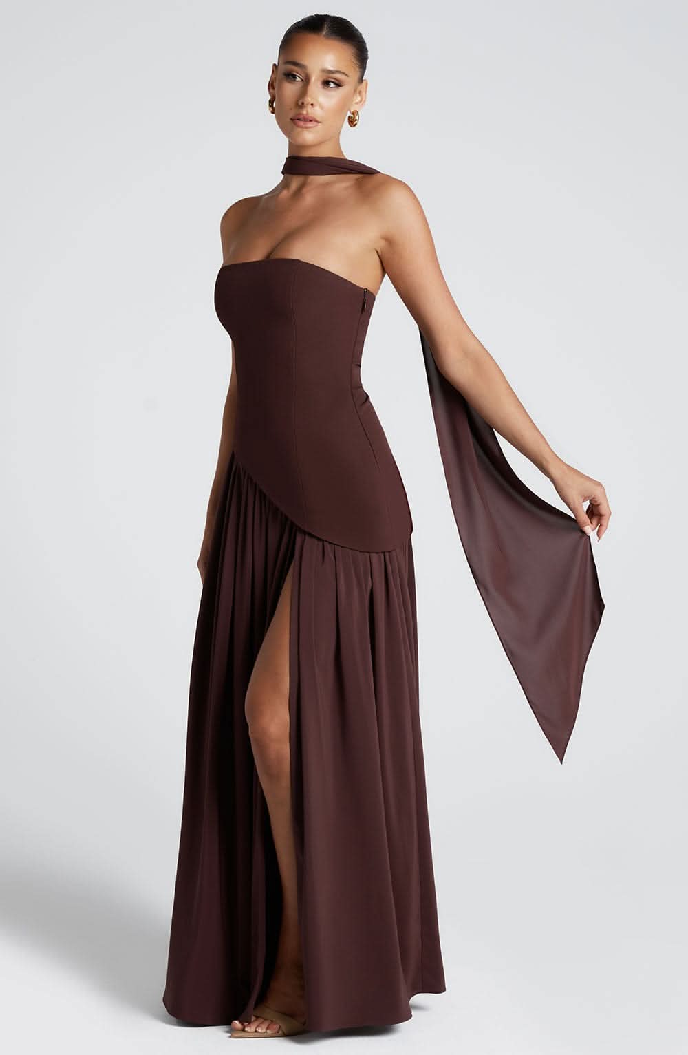 Women's Wedding Guest Strapless Maxi Dress With Scarf - product image 2