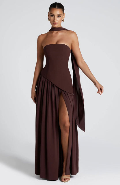 Women's Wedding Guest Strapless Maxi Dress With Scarf - product image 3