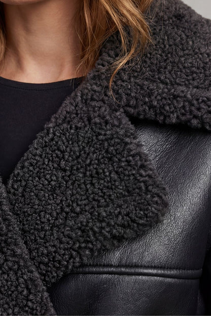 Women's Oversized Plush-Trim Belted Longline Aviator Coat - View 5
