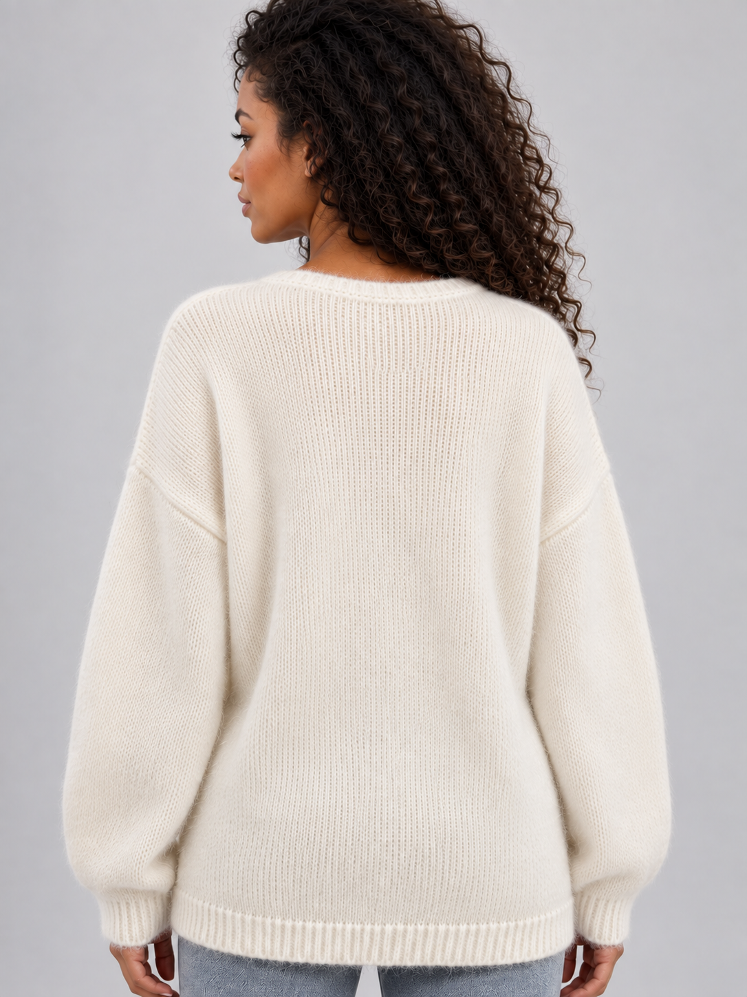 Women's 3D Floral Applique Knit Sweater - Cream