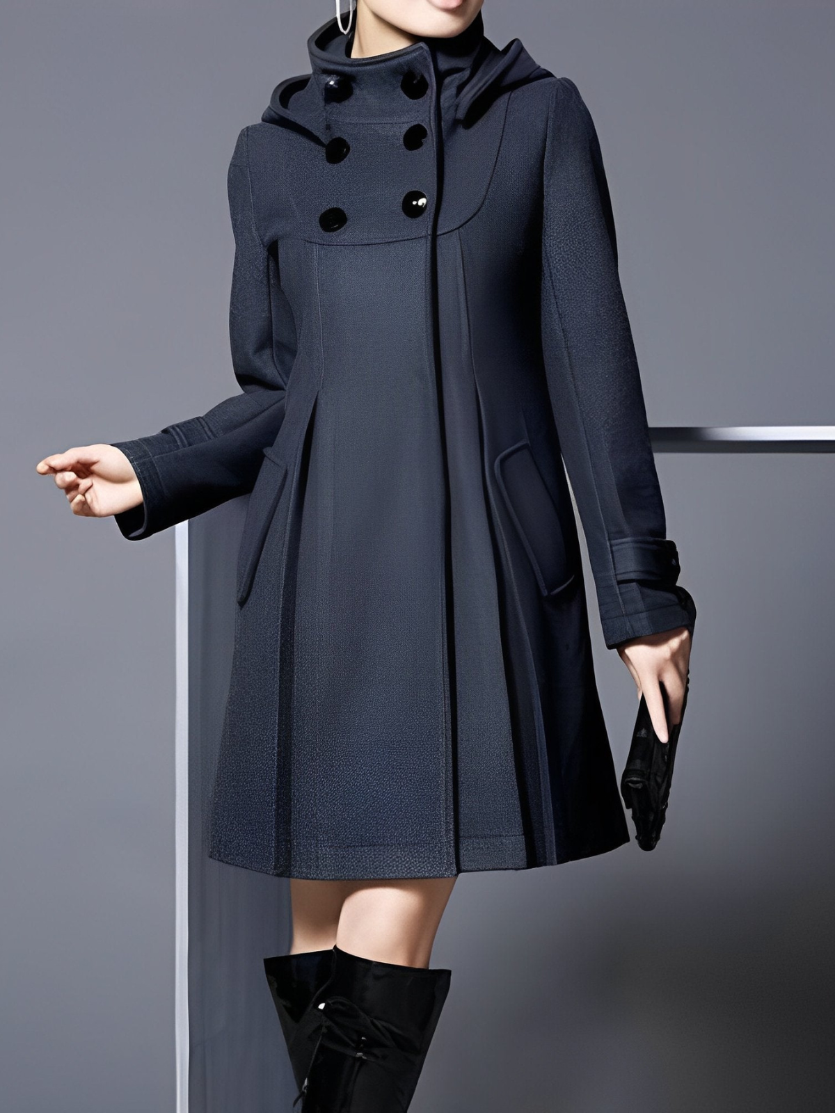 Women's A-Line Funnel Neck Coat - Navy