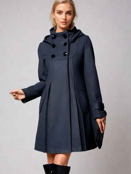 Women's A-Line Funnel Neck Coat - Navy