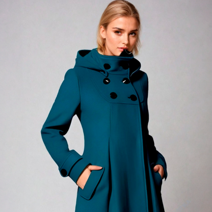 Women's A-Line Funnel Neck Coat - Teal