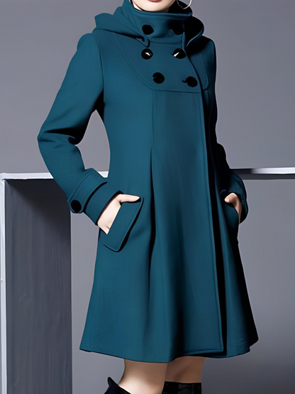 Women's A-Line Funnel Neck Coat - Teal