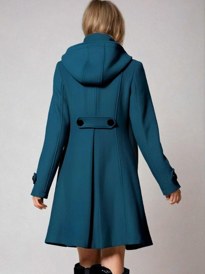 Women's A-Line Funnel Neck Coat - Teal