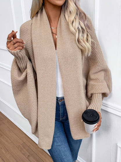 Women's Batwing Sleeve Open Front Cardigan - Khaki
