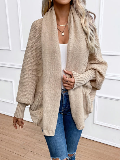 Women's Batwing Sleeve Open Front Cardigan - Khaki