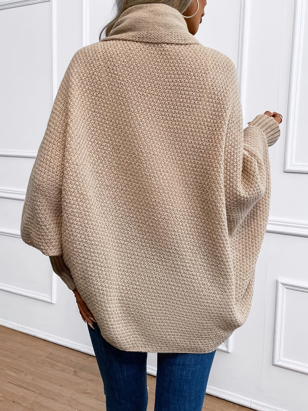 Women's Batwing Sleeve Open Front Cardigan - Khaki