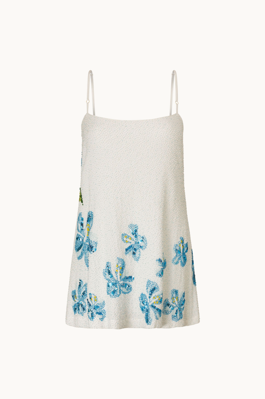 Women's Beaded Floral Mini Cocktail Dress - Aqua Floral