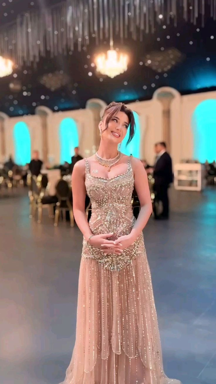 Women's Beaded Mermaid Floor-Length Formal Dress - Champagne