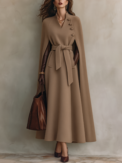 Women's Belted Cape Maxi Coat - Camel