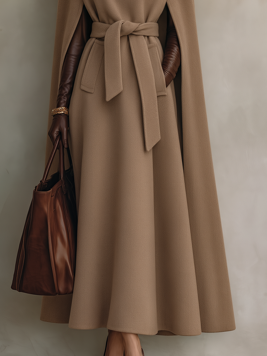 Women's Belted Cape Maxi Coat - Camel
