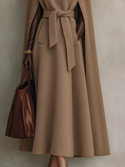 Women's Belted Cape Maxi Coat - Camel