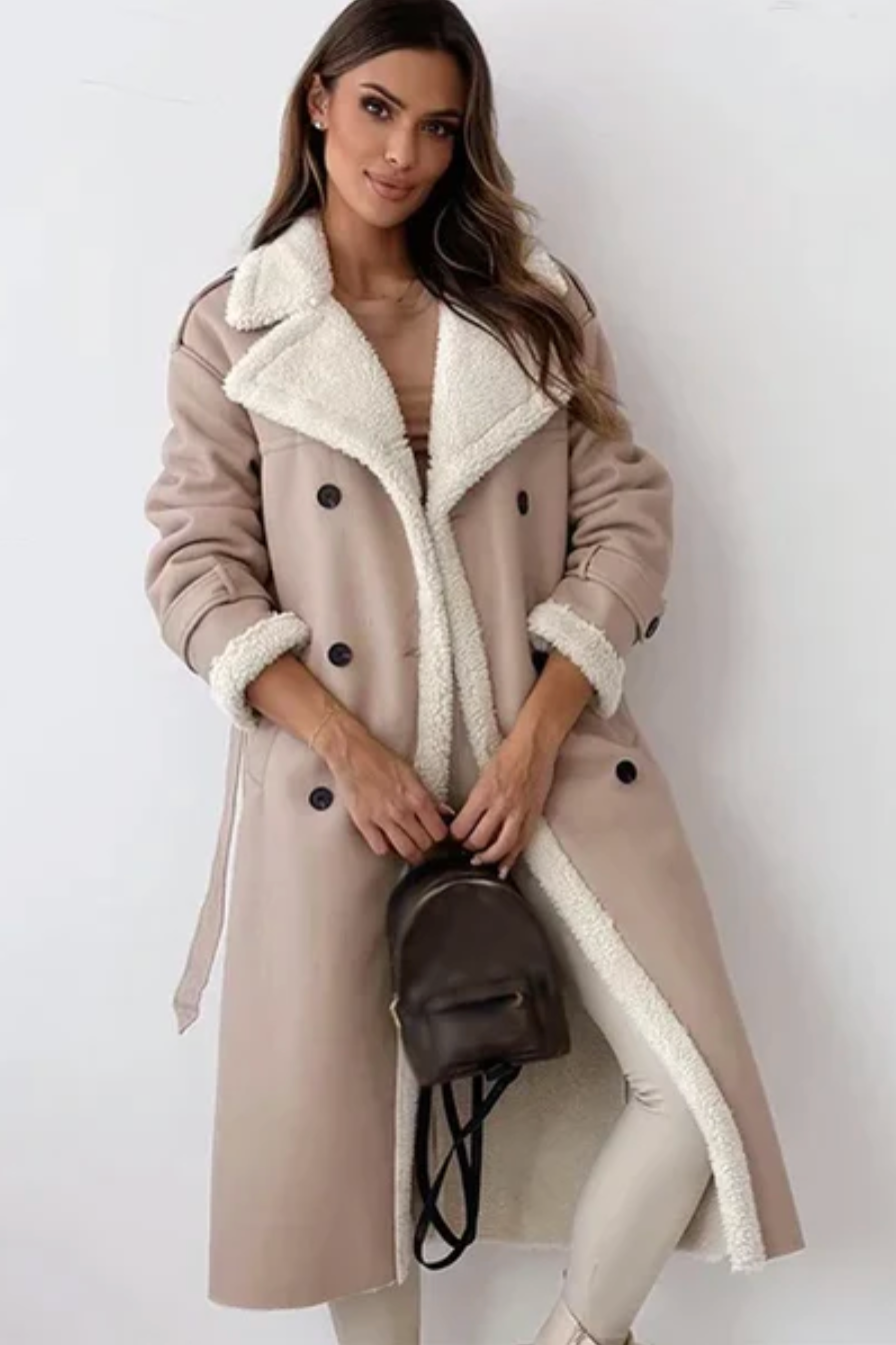 Women's Belted Longline Aviator Coat - Dusty Rose