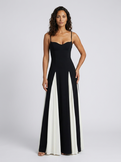 Women's Black and White Contrast Panel Sweetheart Maxi Dress - Black and White