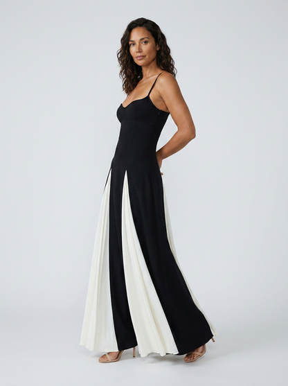 Women's Black and White Contrast Panel Sweetheart Maxi Dress - Black and White
