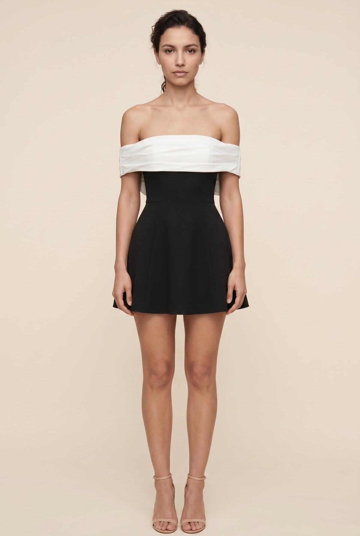 Women's Black and White Off-Shoulder Cocktail Mini Dress - Black and White