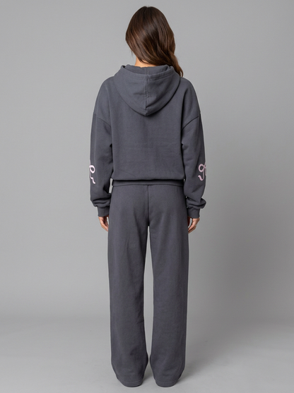Women's Bow Detail Hooded Tracksuit Set - Dark Gray
