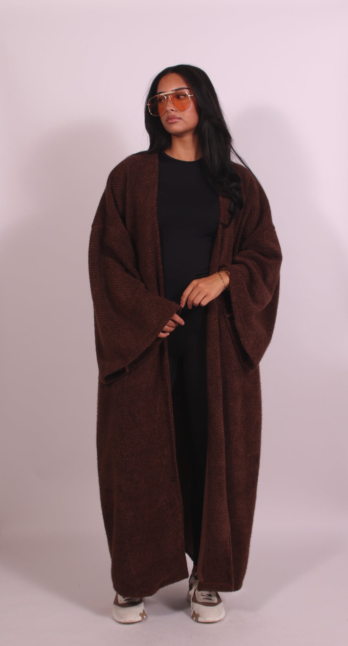 Women's Brown Open Front Longline Coat - Brown