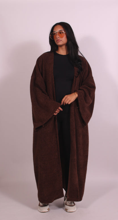 Women's Brown Open Front Longline Coat - Brown