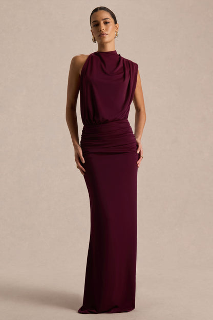 Women's Burgundy High Neck Formal Maxi Dress - Burgundy