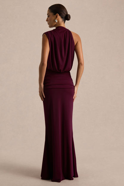 Women's Burgundy High Neck Formal Maxi Dress - Burgundy