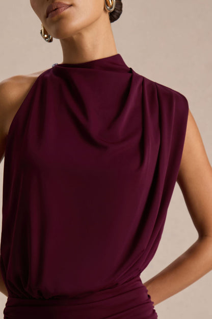 Women's Burgundy High Neck Formal Maxi Dress - Burgundy
