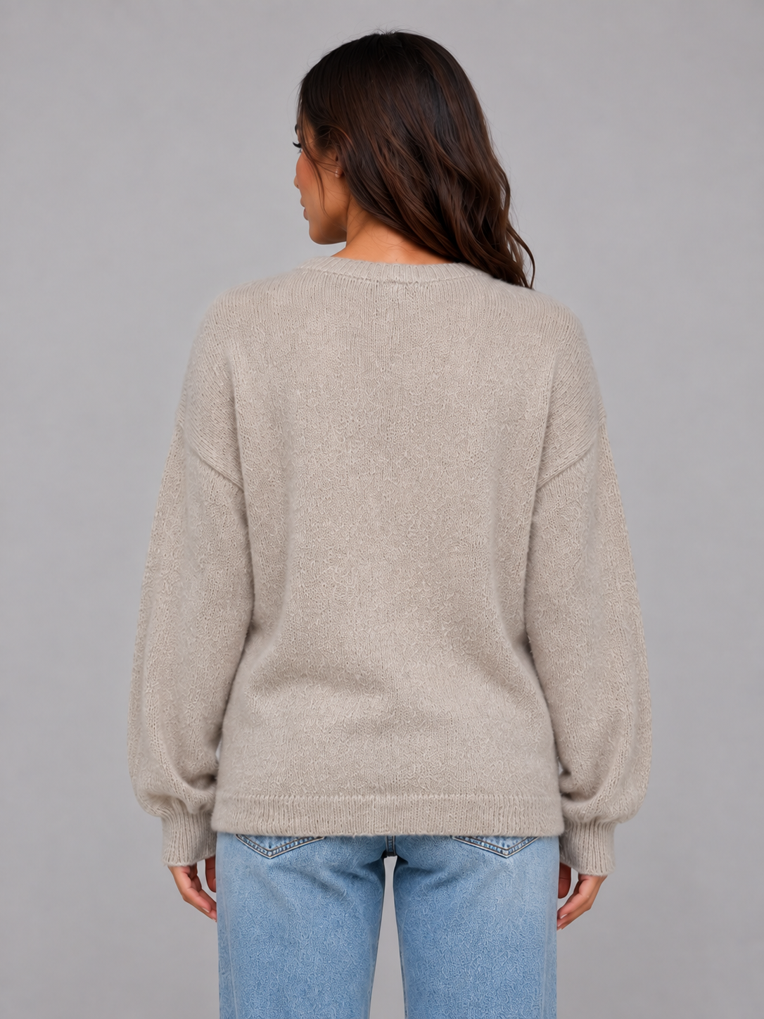Women's Button-Front Crew Neck Knit Cardigan - Taupe