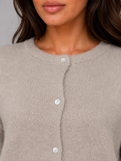 Women's Button-Front Crew Neck Knit Cardigan - Taupe