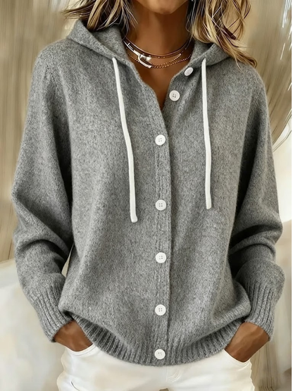 Women's Button-Front Hooded Knit Cardigan - Gray