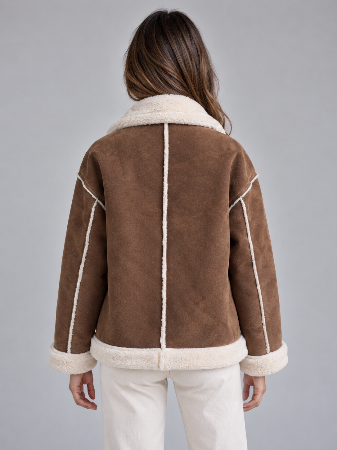 Women's Button Front Suede-Look Aviator Jacket - Brown