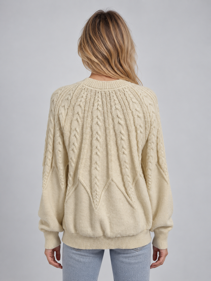 Women's Cable Knit Crew Neck Sweater - Cream