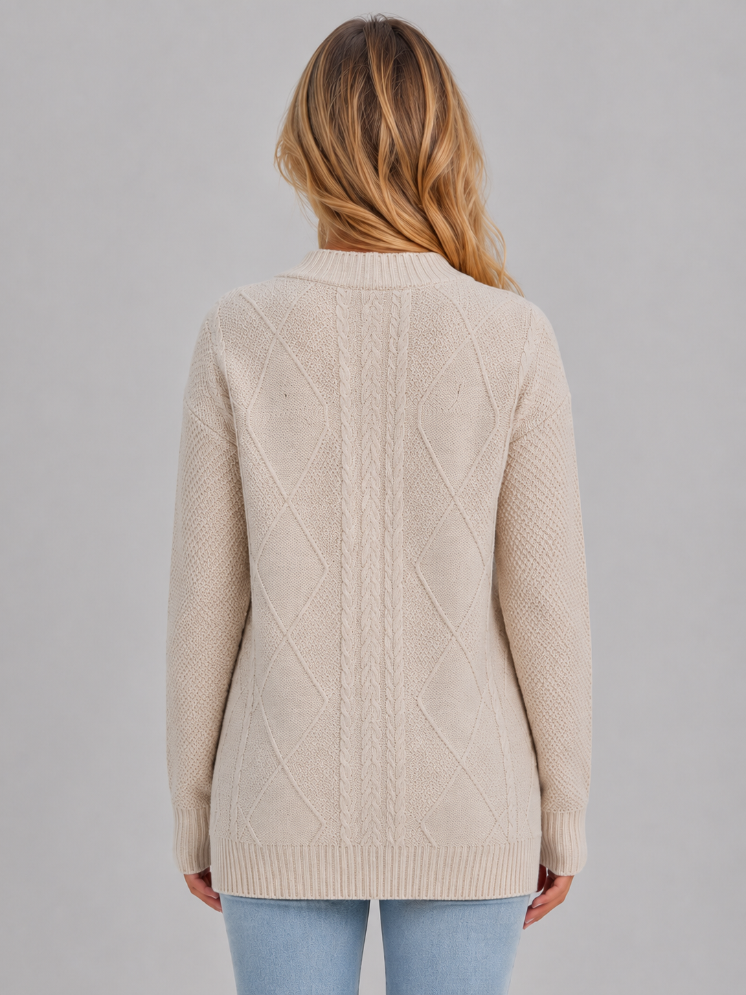 Women's Cable Knit V-Neck Cardigan - Beige