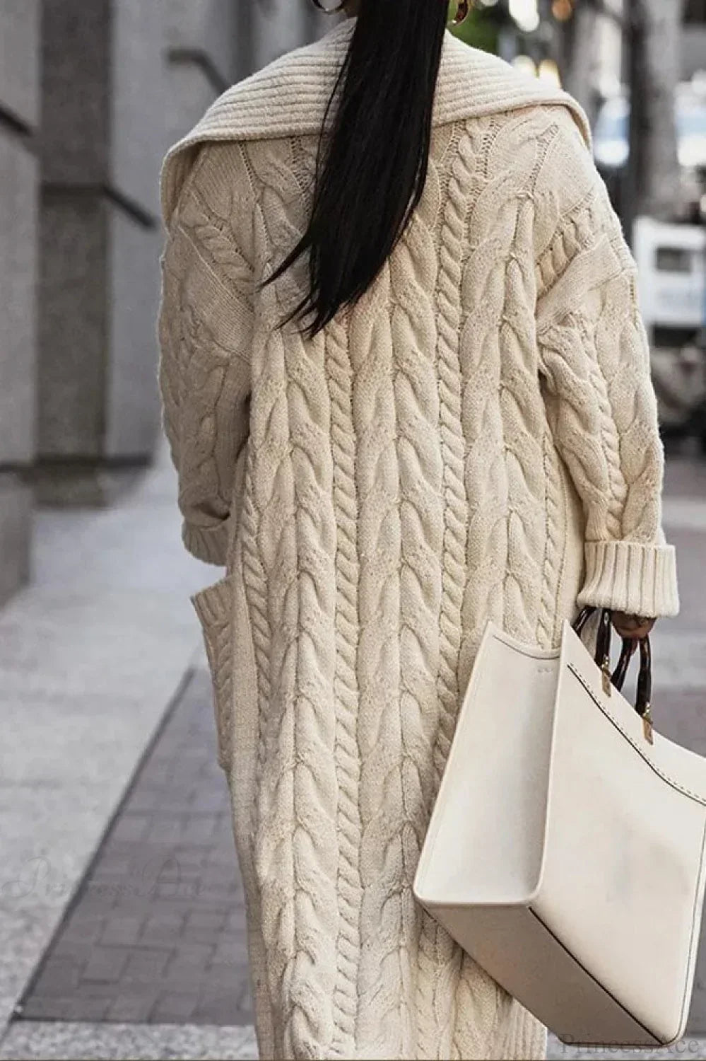 Women's Cable-Textured Wool Long Duster Cardigan - Ivory