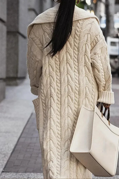 Women's Cable-Textured Wool Long Duster Cardigan - Ivory