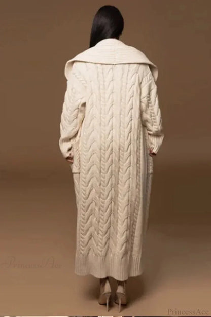Women's Cable-Textured Wool Long Duster Cardigan - Ivory