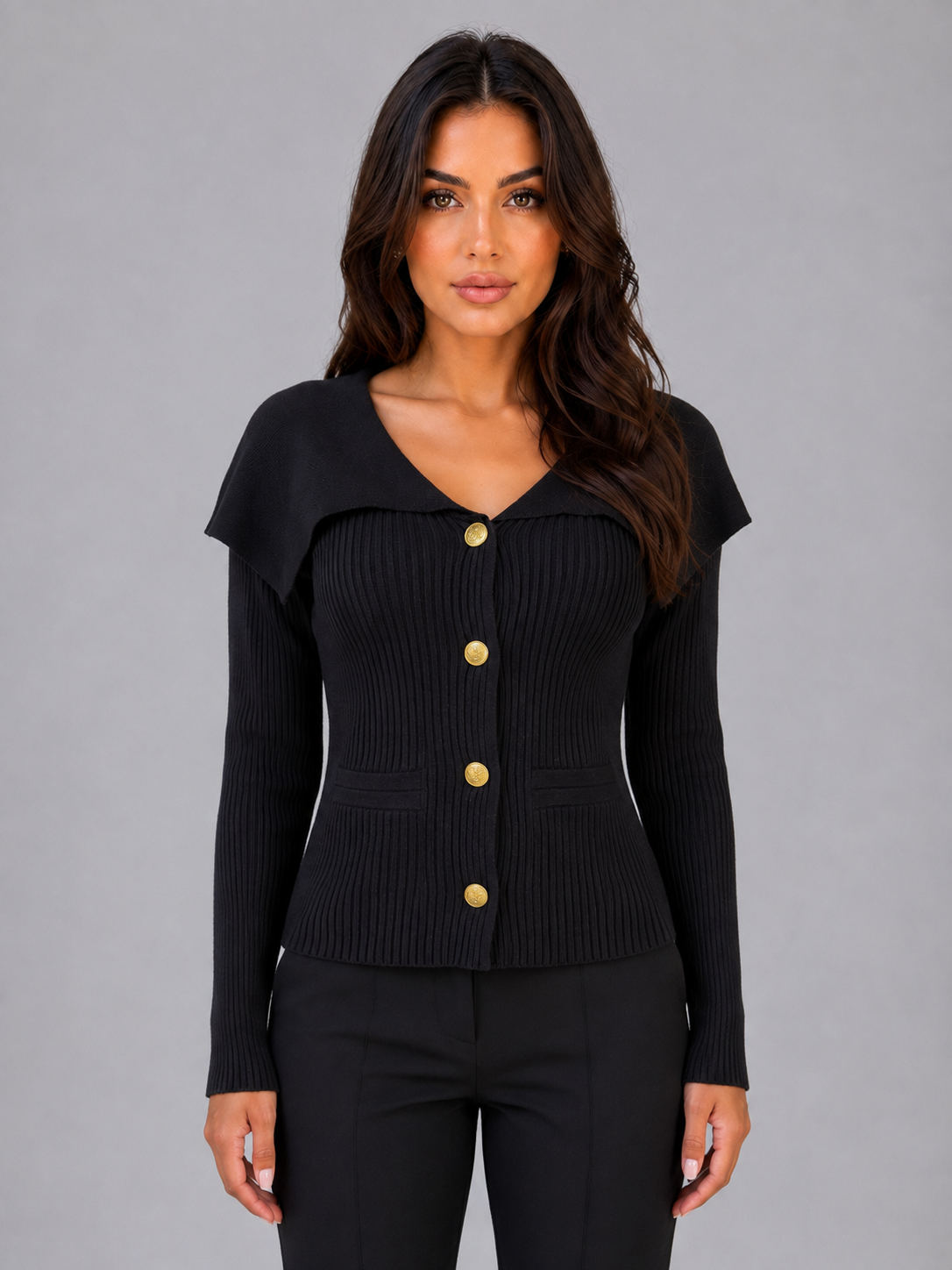 Women's Cape Collar Button-Front Cardigan - Black