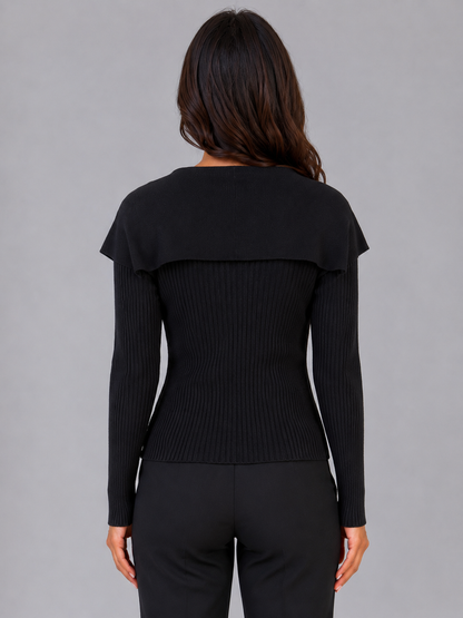 Women's Cape Collar Button-Front Cardigan - Black