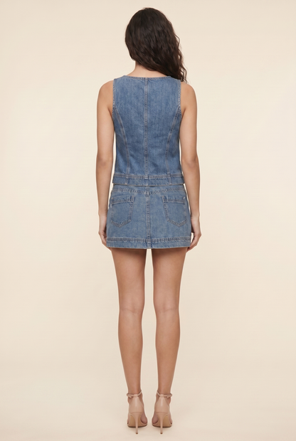 Women's Casual Lace-Up Denim Two-Piece Set - Medium Blue Denim